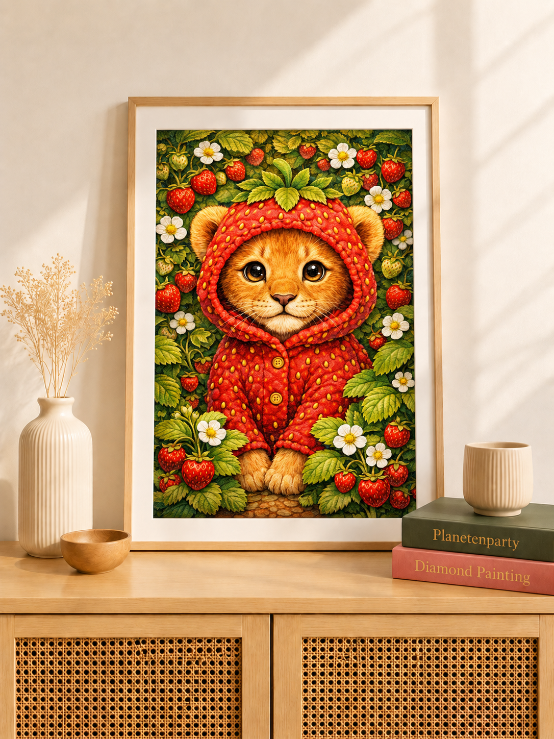 "Erdbeerlöwe" / Diamond Painting Bild / 40x60cm / 60 Farben inkl. 5 Sonderfarben / PP001
