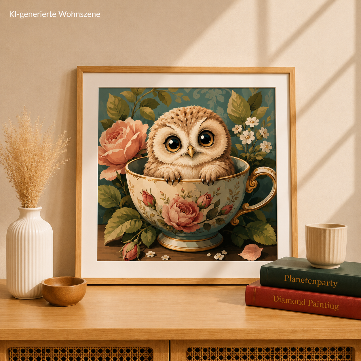 "Roseneule" / Diamond Painting Bild / 50x50cm / 78 Farben inkl. 10 Sonderfarben / PP028