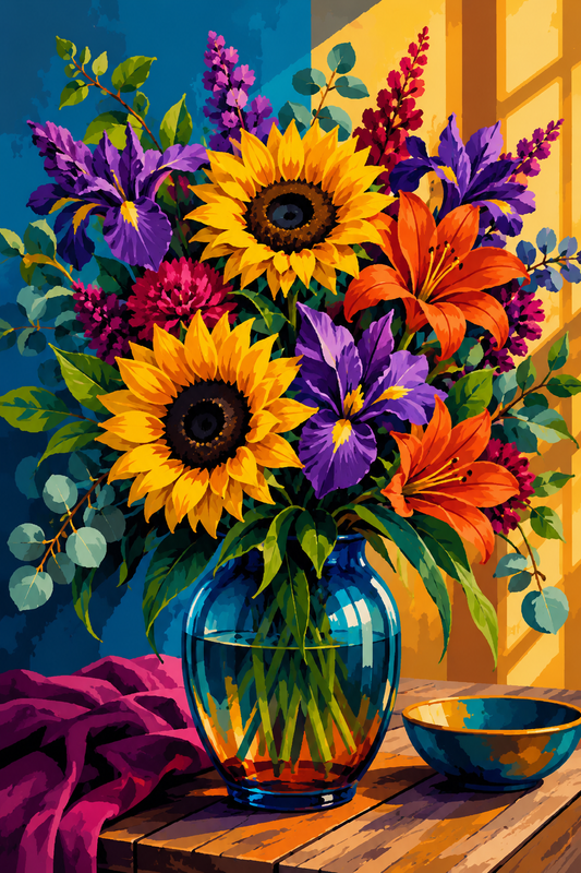 "Blumen im Licht" / Diamond Painting Bild / 40x60cm / 67 Farben inkl. 10 Sonderfarben / PP059