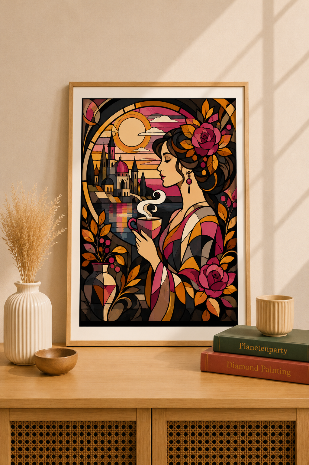 "Dame mit Tee" / Diamond Painting Bild / 40x50cm / 70 Farben inkl. 10 Sonderfarben / PP031