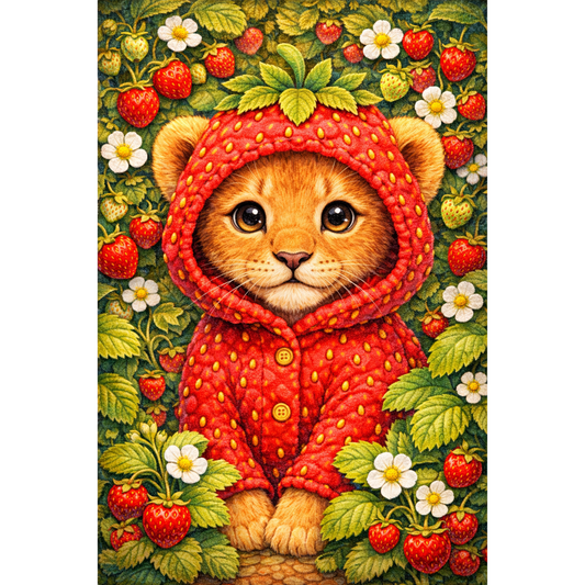 "Erdbeerlöwe" / Diamond Painting Bild / 40x60cm / 60 Farben inkl. 5 Sonderfarben / PP001