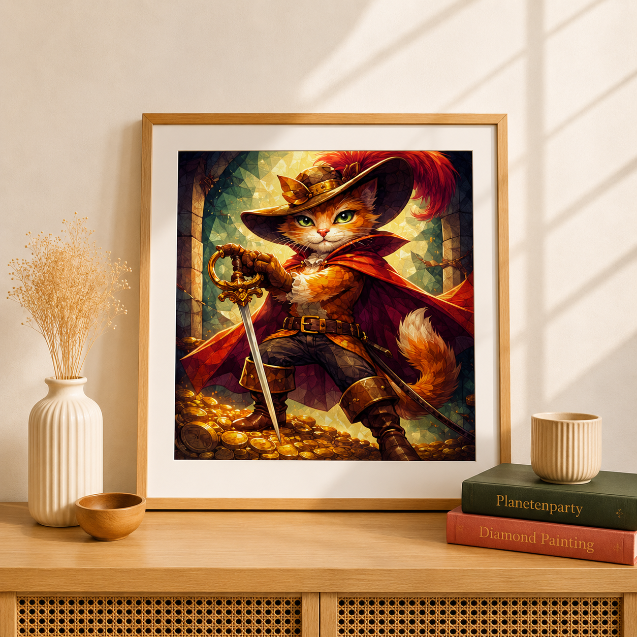 "Kater mit Stiefeln" / Diamond Painting Bild /  50x50cm/ 60 Farben inkl. 5 Sonderfarben / PP013