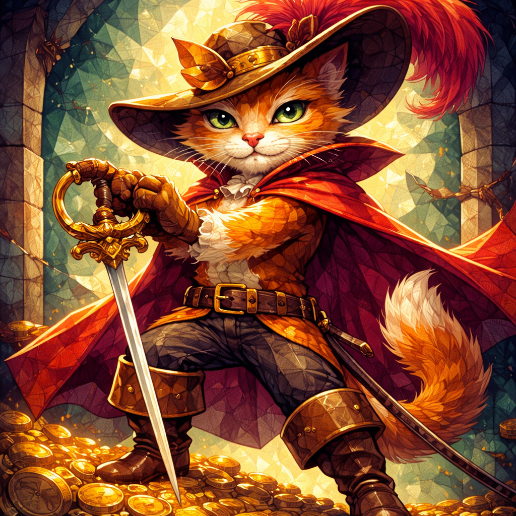 "Kater mit Stiefeln" / Diamond Painting Bild /  50x50cm/ 60 Farben inkl. 5 Sonderfarben / PP013