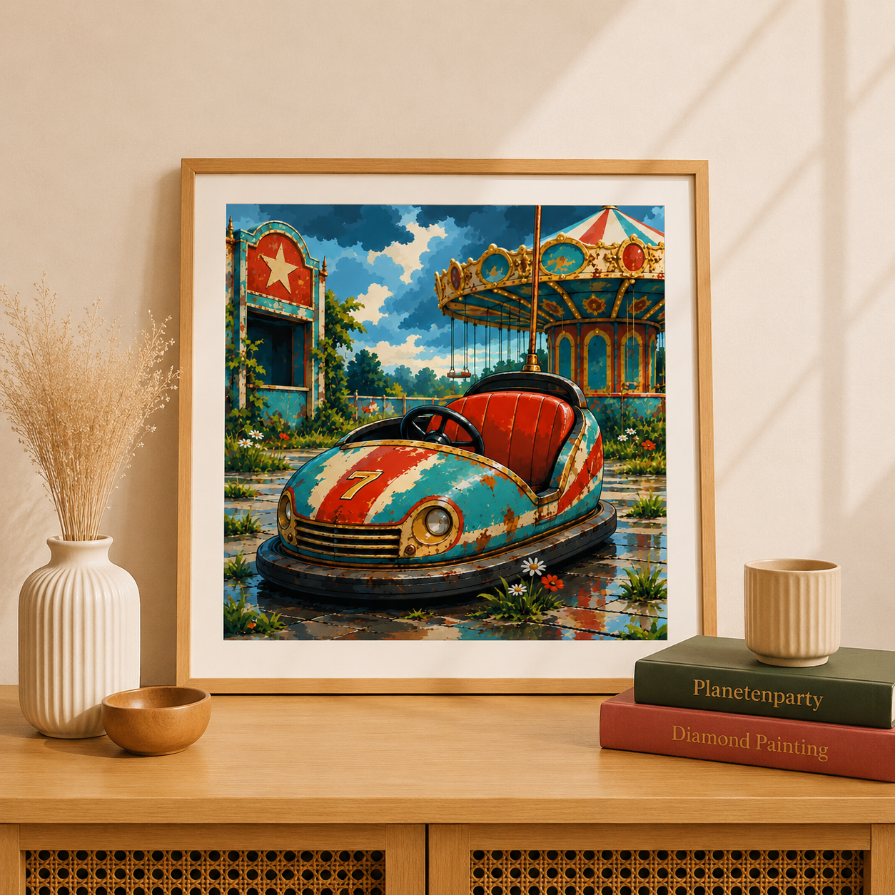 "Lost Place Autoscooter" / Diamond Painting Bild / 50x50cm / 80 Farben inkl. 10 Sonderfarben / PP026