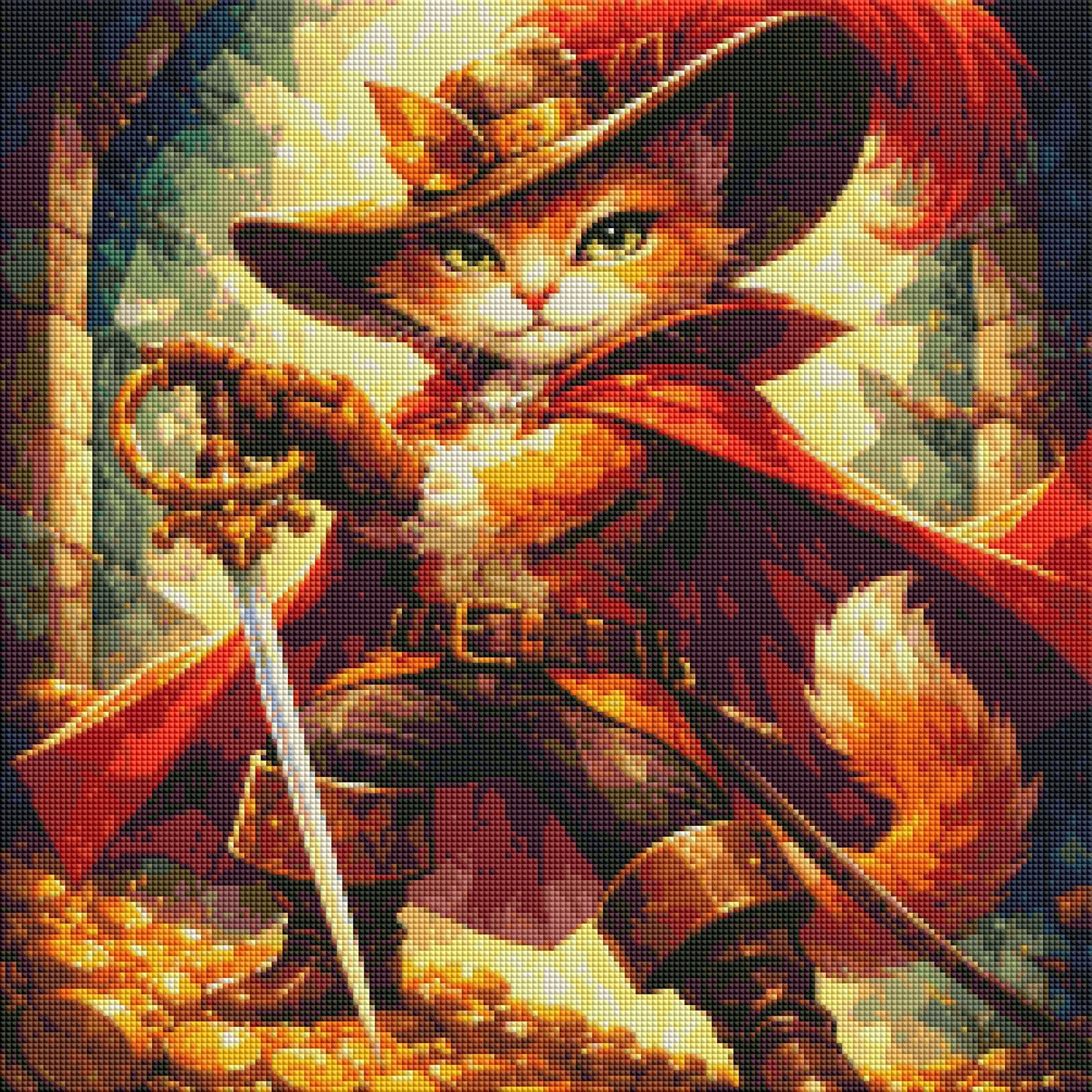 "Kater mit Stiefeln" / Diamond Painting Bild /  50x50cm/ 60 Farben inkl. 5 Sonderfarben / PP013