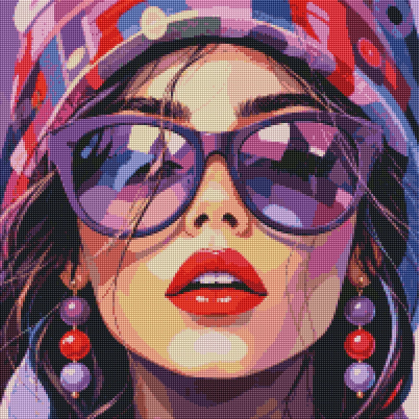 "Girl with purple Glasses" / Diamond Painting Bild 50x50cm/ 60 Farben inkl. 10 Sonderfarben / PP014