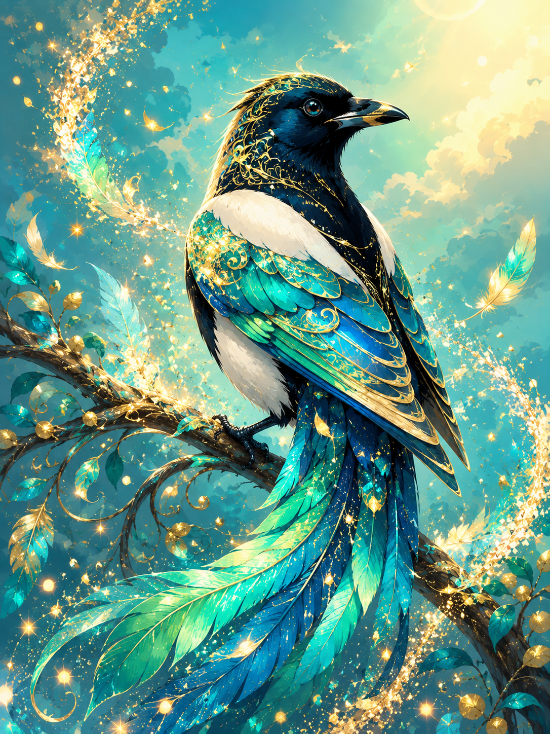"Melodie der Elster" / Diamond Painting Bild / 40x50cm / 70 Farben inkl. 10 Sonderfarben / PP017