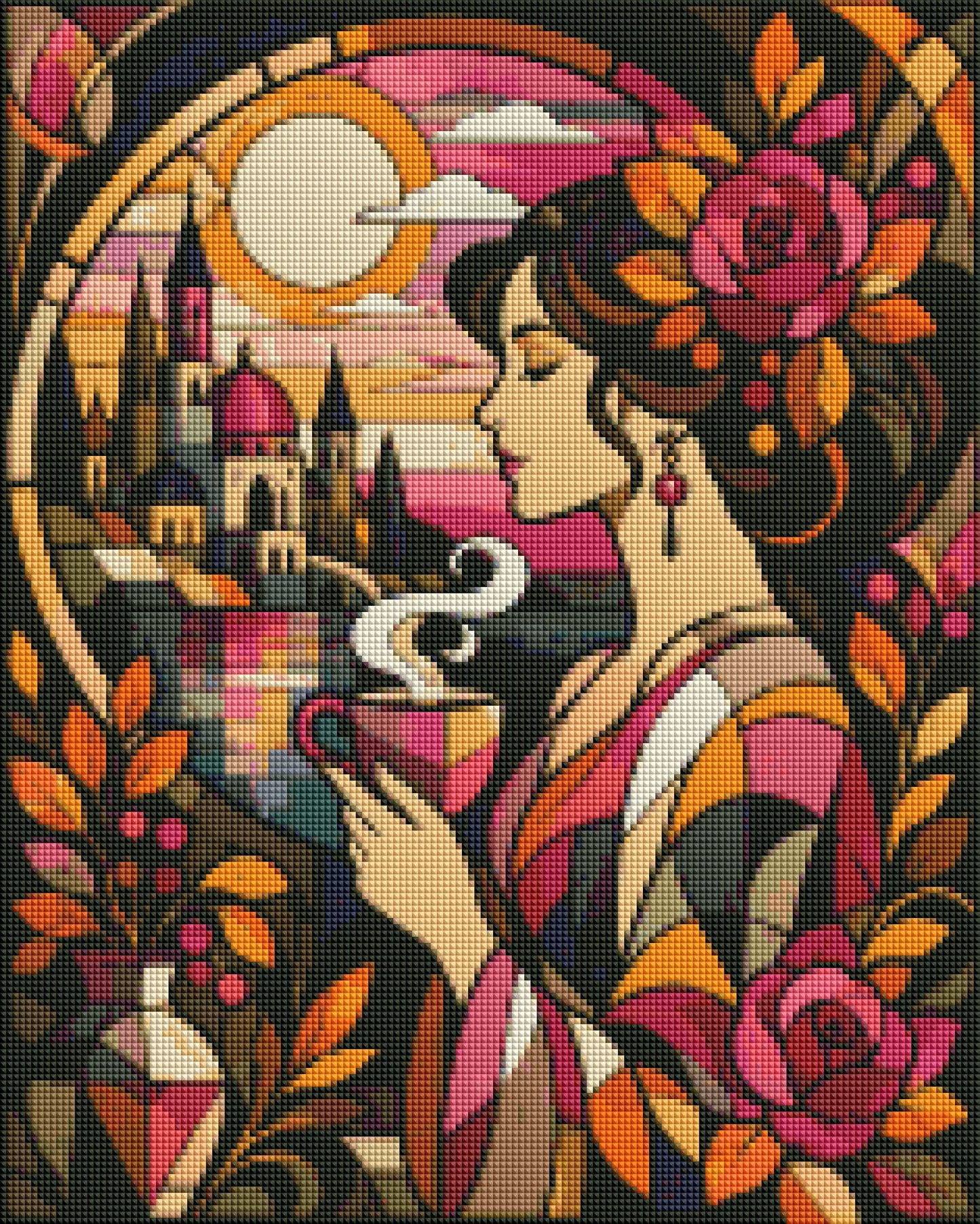 "Dame mit Tee" / Diamond Painting Bild / 40x50cm / 70 Farben inkl. 10 Sonderfarben / PP031