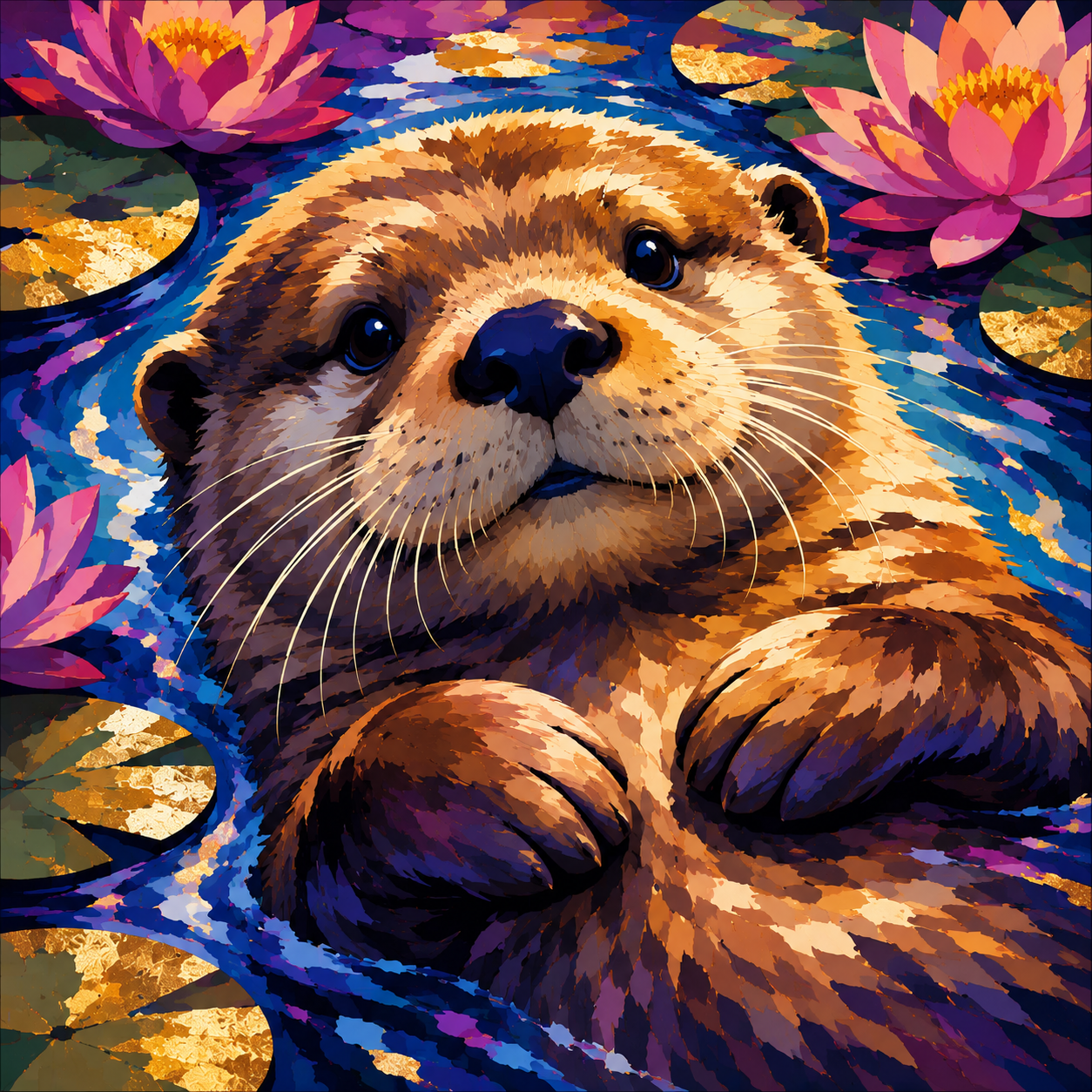 "Chillen mit Otter" / Diamond Painting Bild / 40x40cm / 57 Farben inkl. 6 Sonderfarben / PP043