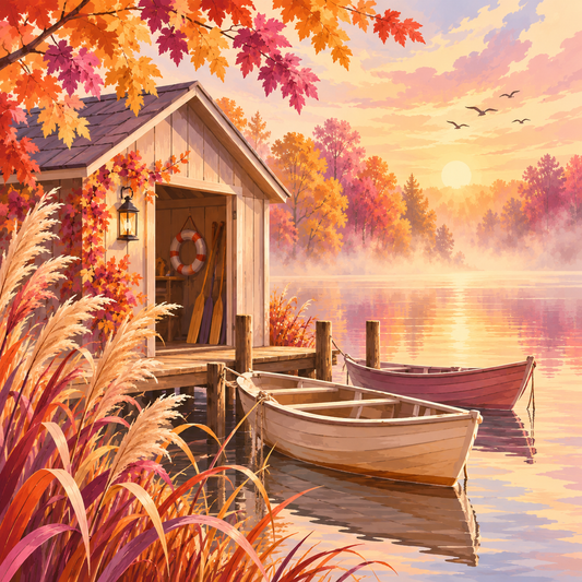 "Das Bootshaus" / Diamond Painting Bild / 50x50cm / 70 Farben inkl. 8 Sonderfarben / PP057