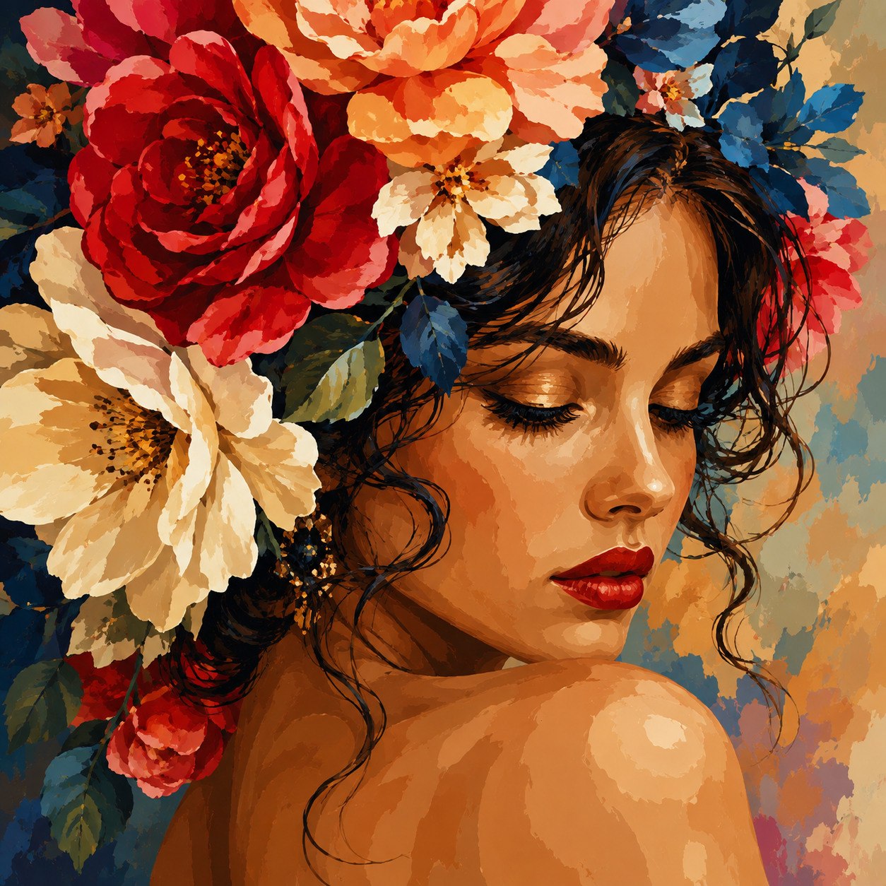 "Shy and beauty" / Diamond Painting Bild / 50x50cm / 70 Farben inkl. 10 Sonderfarben / PP070