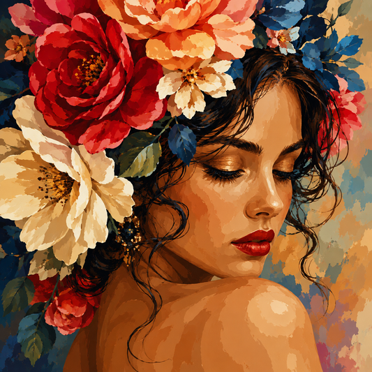 "Shy and beauty" / Diamond Painting Bild / 50x50cm / 70 Farben inkl. 10 Sonderfarben / PP070